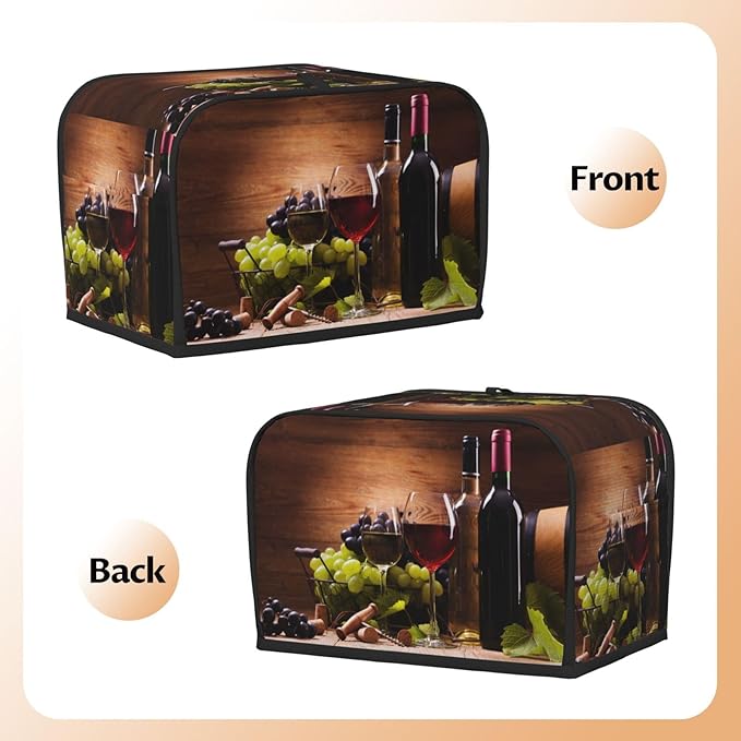 Red Wine Glasses Grape Wooden 2 Slice Toaster Cover, Waterproof Toaster Dust - Image 4