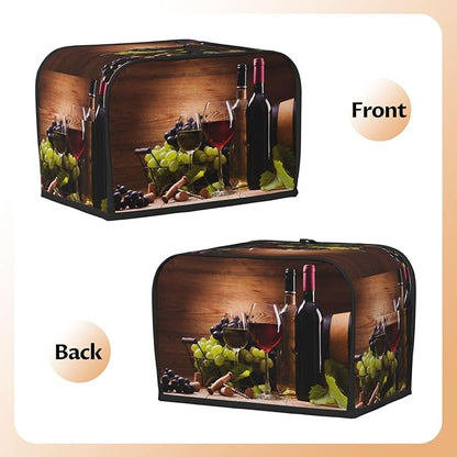 Red Wine Glasses Grape Wooden 2 Slice Toaster Cover, Waterproof Toaster Dust - Image 4