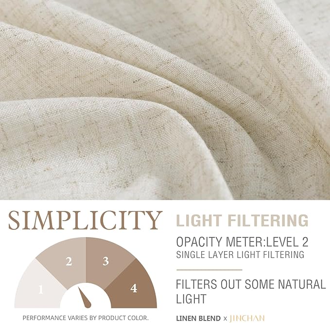 jinchan Beige Kitchen Curtains Linen Tier Curtains 36 Inch Farmhouse Cafe Drapes - Image 5