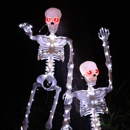 Halloween Decorations Outdoor Skeletons Set - 2 Pack 36" (90cm) Light Up Skeleton with LED Lights & 2 Red Eyes, Poseable Full Body, Indoor Halloween Decor for Yard, Porch (White)