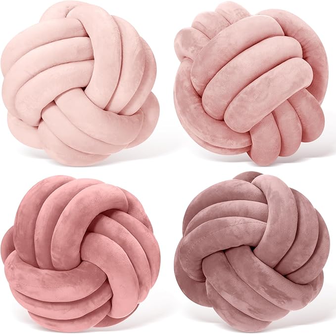 Yerliker 4 Pcs Knot Pillow Ball, 8.7 Inches Soft Home Decorative Round Throw by Yerliker