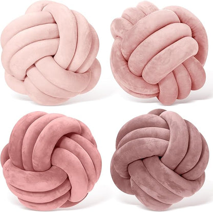 Yerliker 4 Pcs Knot Pillow Ball, 8.7 Inches Soft Home Decorative Round Throw by Yerliker