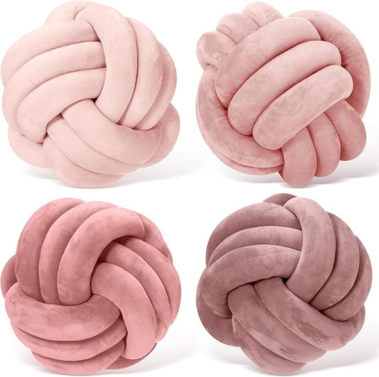 Yerliker 4 Pcs Knot Pillow Ball, 8.7 Inches Soft Home Decorative Round Throw by Yerliker