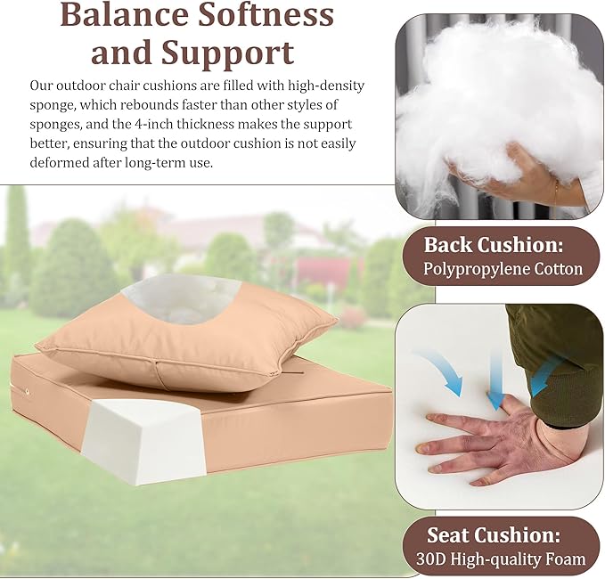 Waterproof Outdoor Chair Cushion Set of 4, Outdoor Cushions - Image 5