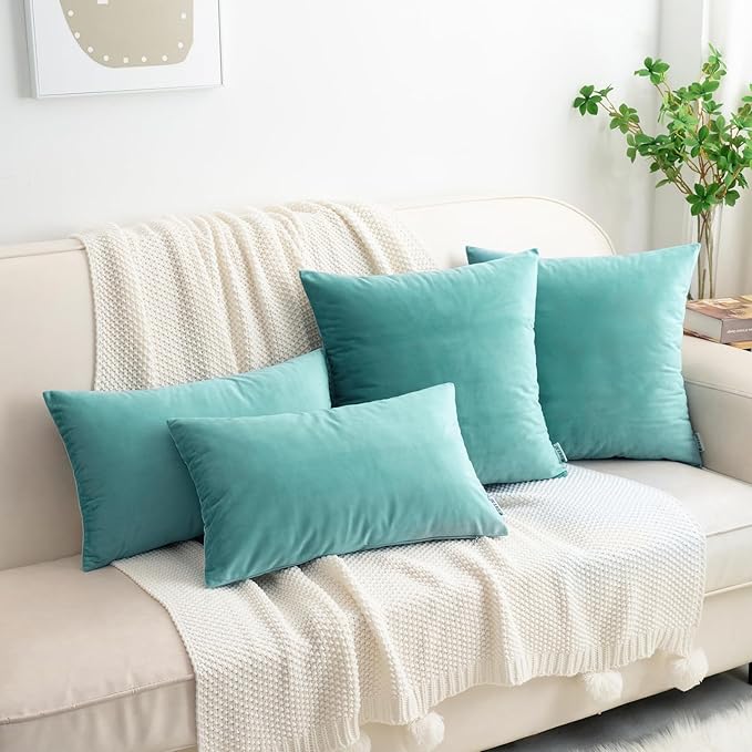 HWY 50 Teal Blue Velvet Throw Pillow Covers 16x16 Inch - Image 2