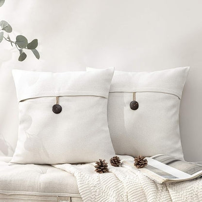 Phantoscope Pack of 2 Farmhouse Throw Pillow Covers Button Vintage Linen by Phantoscope