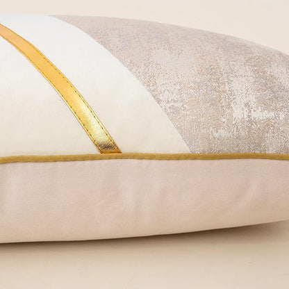 Alerfa 18 x 18 Inch Off White Beige Gold Leather Patchwork Velvet & Polyester - Image 5