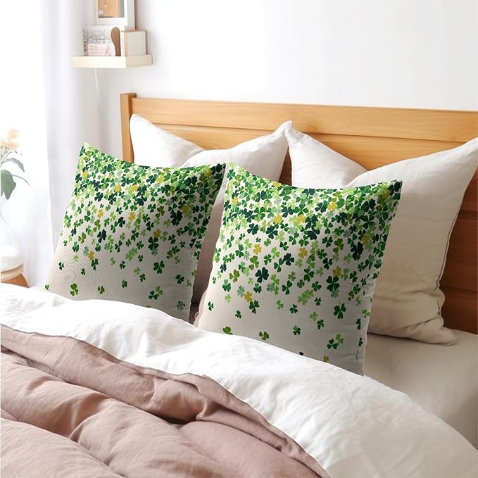 St. Patrick's Day Pillowcase 18x18 Inch 2 Pack Shamrocks Lucky Clover Throw - Image 8