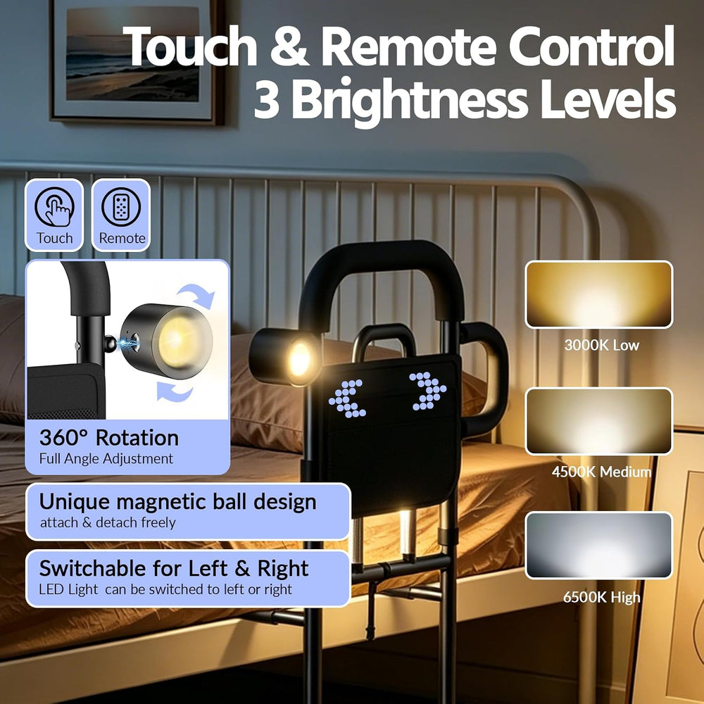 Bed Rails for Elderly Adults Safety with Remote Control Light - Height Adjust...