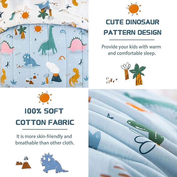 DJY 4 Pieces Cotton Toddler Bedding Set, Dinosaur Toddler Bed Comforter Set - Image 4