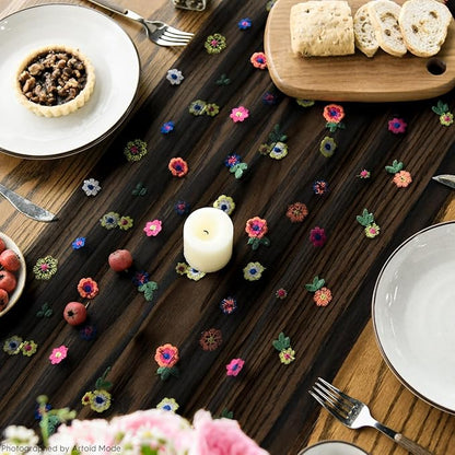 Artoid Mode Black Embroidery Daisy Gauze Table Runner 120 Inch 10FT, Seasonal - Image 5