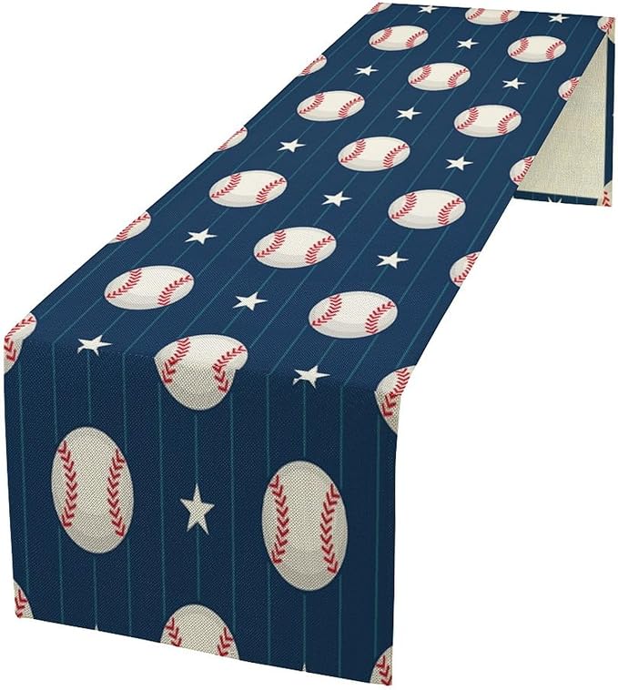Sports Table Runner, Baseball Patterns Striped Stars Design Dinner Runner Table by moderw
