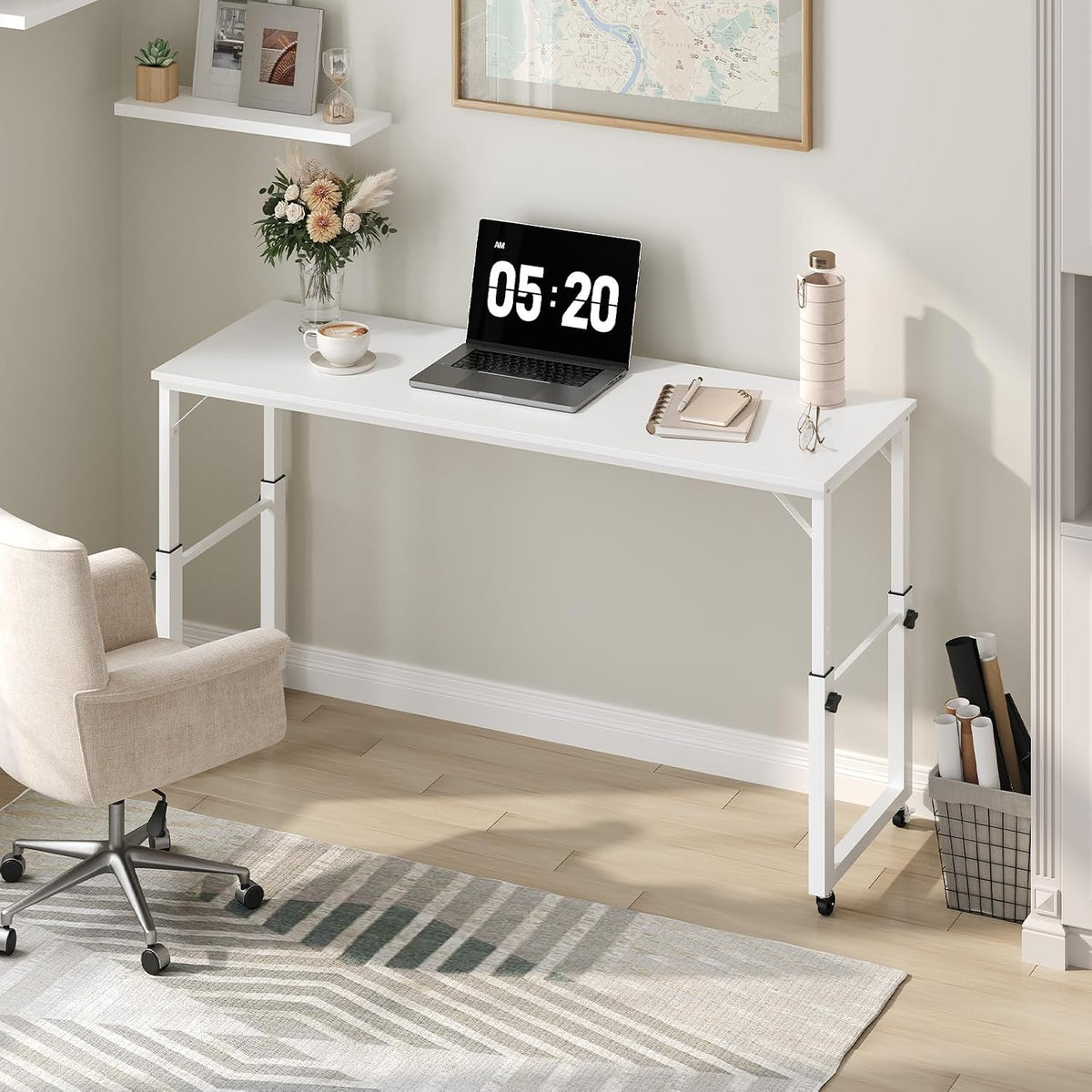 mahancris overbed table with wheels, mobile bed desk on a desk or shelf