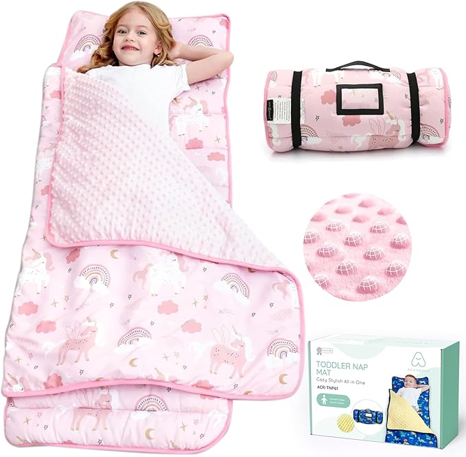 ACRABROS Toddler Nap Mat with Pillow and Blanket, Extra Large Rolled Napping by ACRABROS