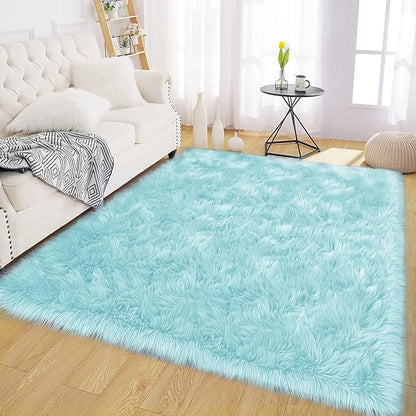 Latepis Light Blue Faux Fur 5x8 Alfombras para Salas Washable Sheepskin Fluffy by Latepis