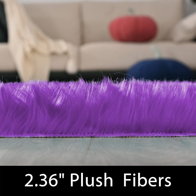 Latepis Bedroom Shag 4x6 Rug Purple Shaggy Fluffy Faux Fur Rug Machine Washable - Image 2