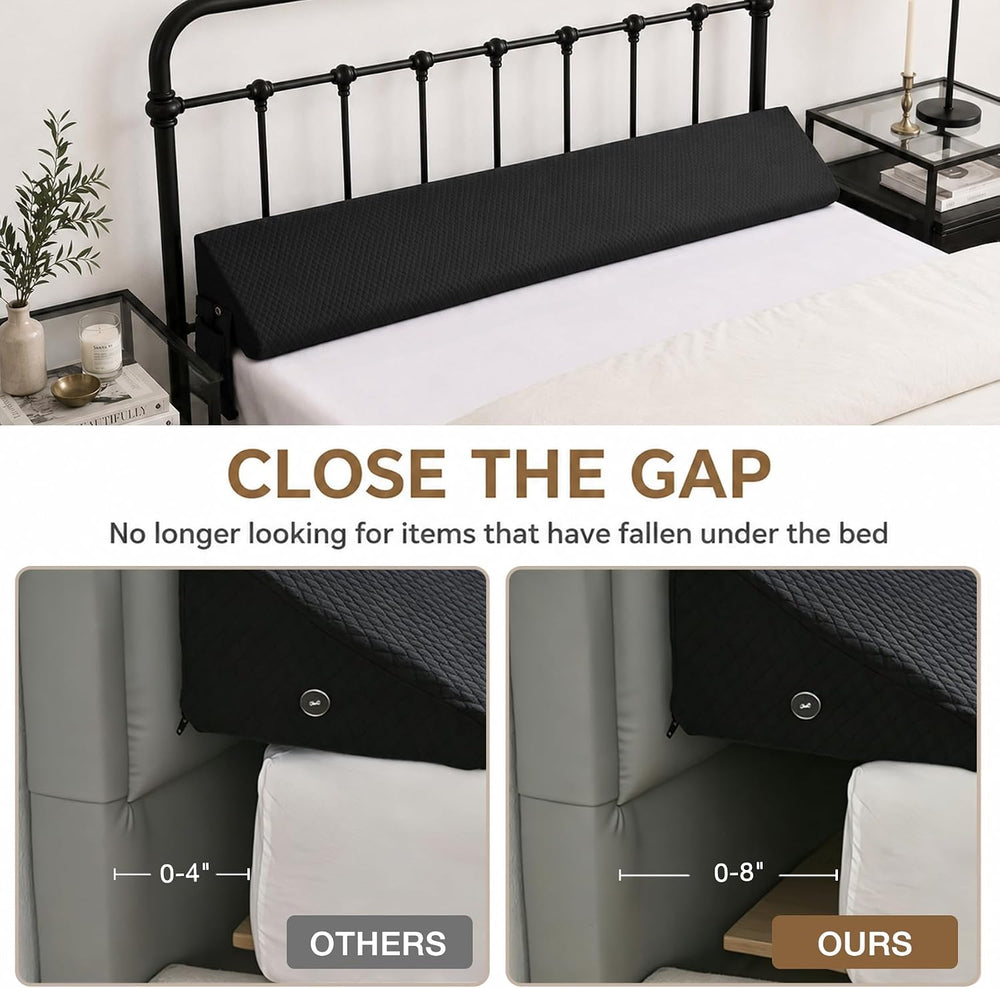 King Bed Wedge Pillow for Headboard & Mattress Gap Filler 10x6x76in Black