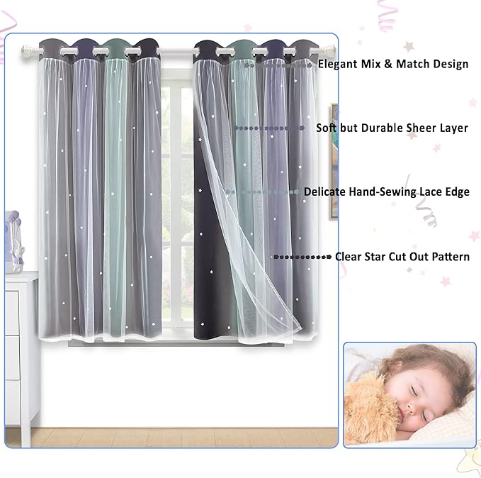 Kinryb Christmas Overlay Star Cut Out Colorful Kids Curtains - Image 3