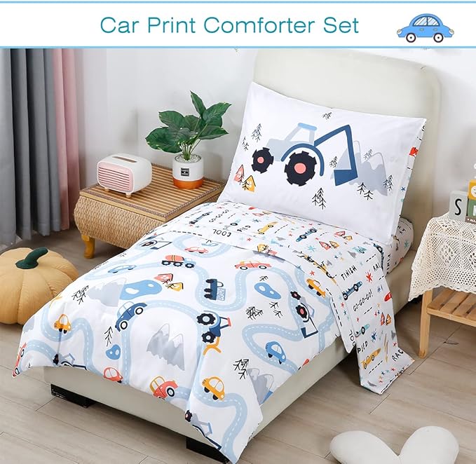 PERFEMET 5-Piece Kids Comforter Full Size Set Reversible Trucks Cars Bedding - Image 2