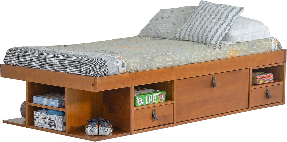 memomad Bali Storage Platform Bed Frame, Twin Size, Oak Brown