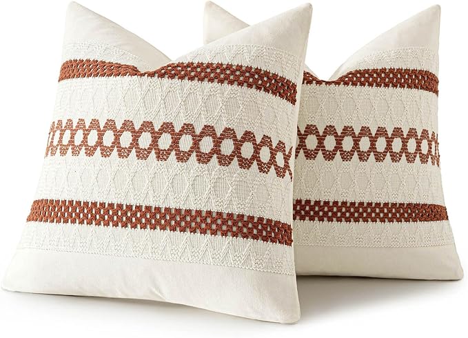 MIULEE Set of 2 Rust Decorative Pillow Covers 20x20 Inch Farmhouse Rustic Boho - Image 8