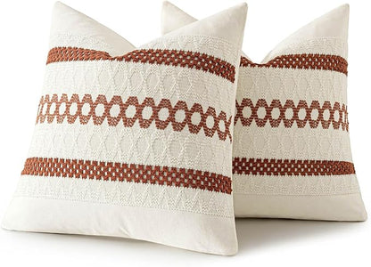 MIULEE Set of 2 Rust Decorative Pillow Covers 20x20 Inch Farmhouse Rustic Boho - Image 8