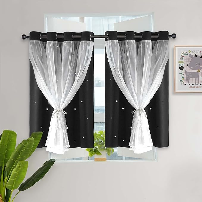 Kinryb Kids Blackout Curtains for Bedroom/Living Room/Classroom, Sheer Overlay by Kinryb