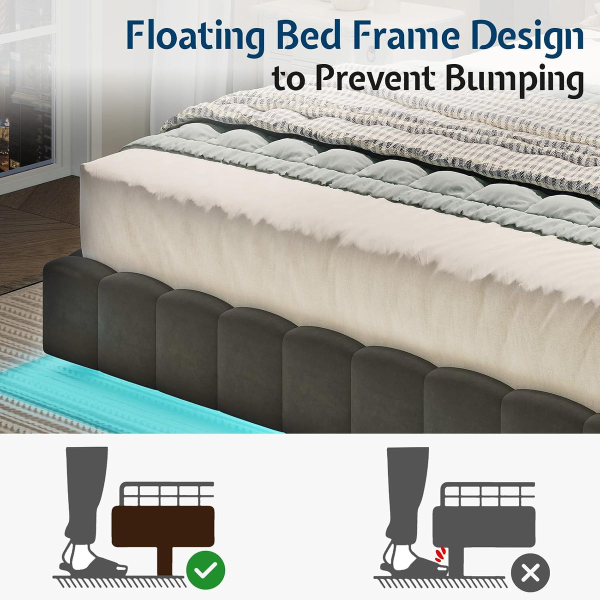 jocisland queen bed frame with 85" wide velvet showing dimensions