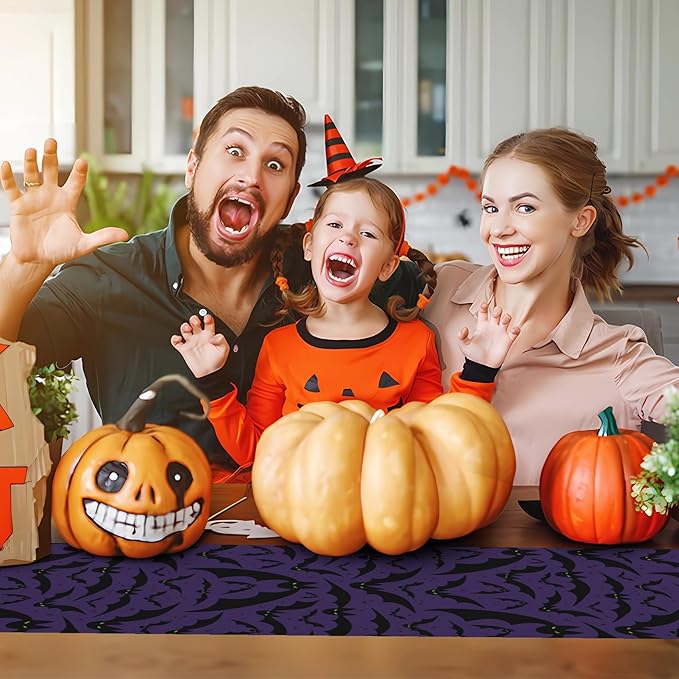 Happy Halloween Table Runner Horror Purple Bats Seasonal Holidays Indoor - Image 4