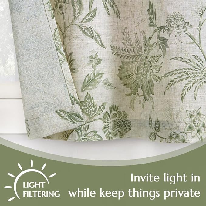 jinchan Floral Linen Tier Curtains 24 Inch Farmhouse Cafe Curtains Rod Pocket - Image 9