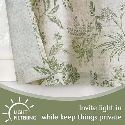 jinchan Floral Linen Tier Curtains 24 Inch Farmhouse Cafe Curtains Rod Pocket - Image 9