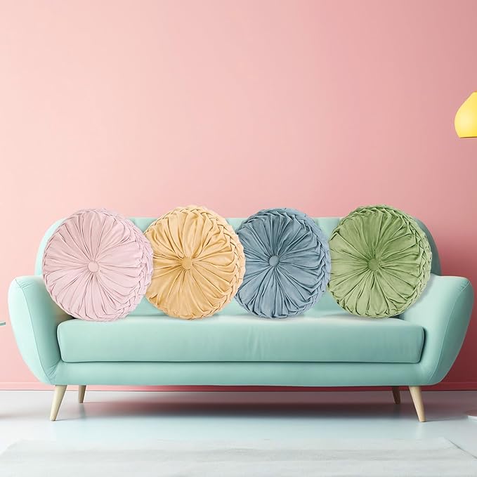 Yerliker 6 Pcs Floor Pillow Cushions 15inch Round Velvet Throw Pillows Colorful - Image 7