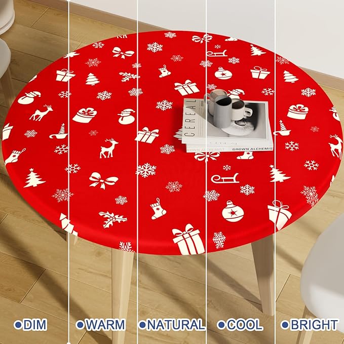 Round Spandex Christmas Tablecloth, Elastic Fitted Waterproof Tablecloths - Image 7
