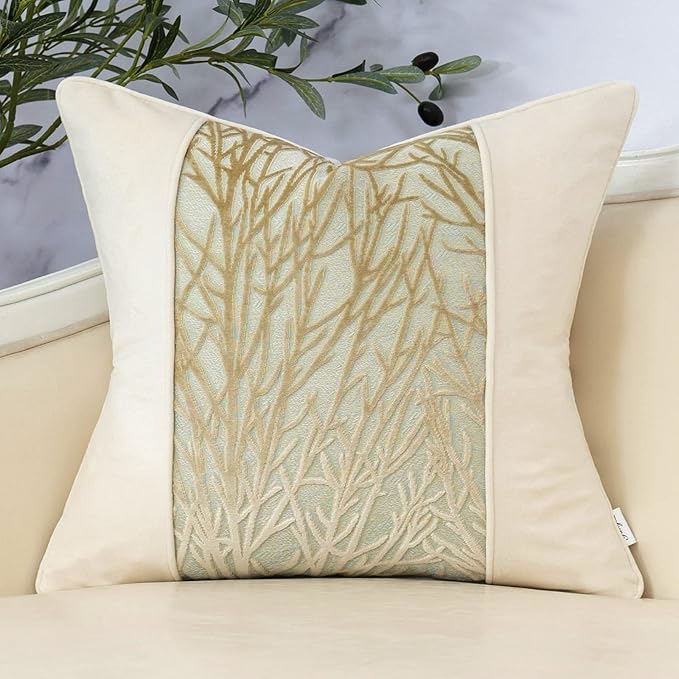 Yangest Beige Twigs Throw Pillow Cover Velvet Branches Velvet Cushion Case by Yangest