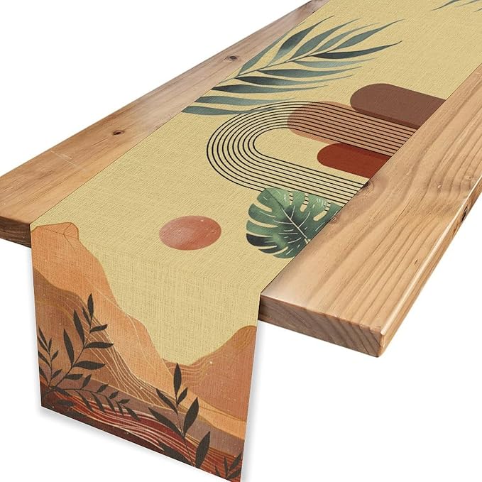 Abstract Mid Century Table Runner, Modern Mountain Sunset Boho Tropical Palm - Image 4