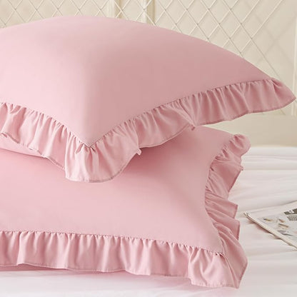 KKJIAF Ruffle Pillow Cases 18x18 Inches, Light Pink Square Ruffled Pillow - Image 2