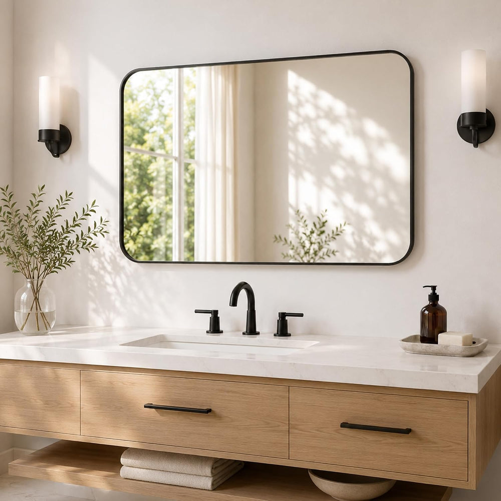 2-Pack 22x30 Inch Matte Black Rounded Rectangle Vanity Mirrors