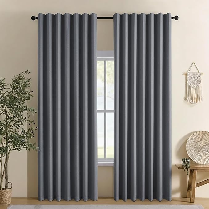 Linen 100% Blackout Curtains for Bedroom, Back Tab/Rod Pocket Room Darkening by CYCMACOHOME