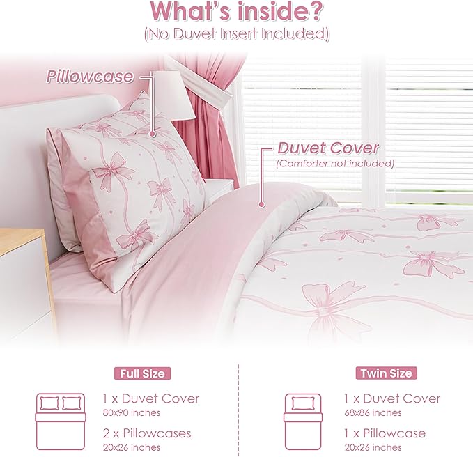 SANDJEST Bow Duvet Cover Sets Twin Size - Image 2