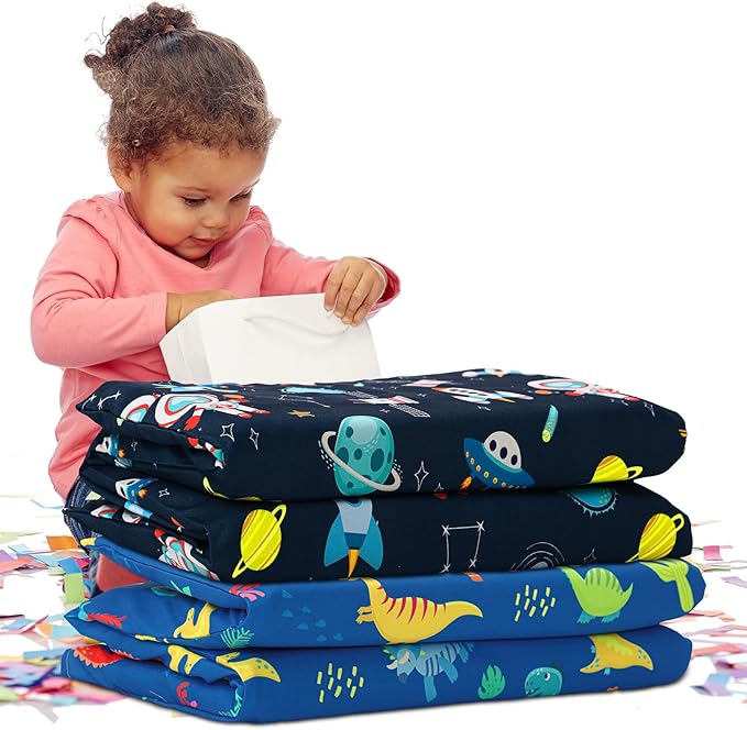2 Pcs Dinosaurs Nap Mat Cover for Boys Girls Sewn in Flap Design Blue Sleeping - Image 6