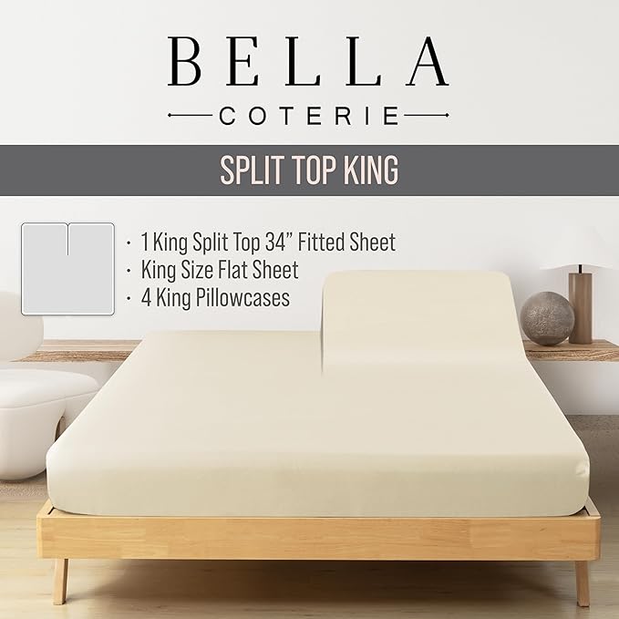 Bella Coterie 6 Piece Luxury Bamboo Viscose Split Top King Size Sheet Set | 34" - Image 2