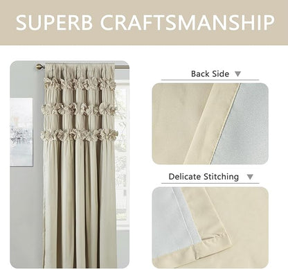 Camel Blackout Curtains with Handmade Ruffles, Butterfly Flower Embellishments - Image 6