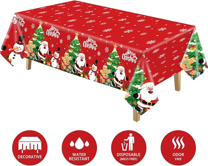 YQUQWN 3 PCS Christmas Tablecloth Plastic Disposable Waterproof Red Table Cover - Image 4