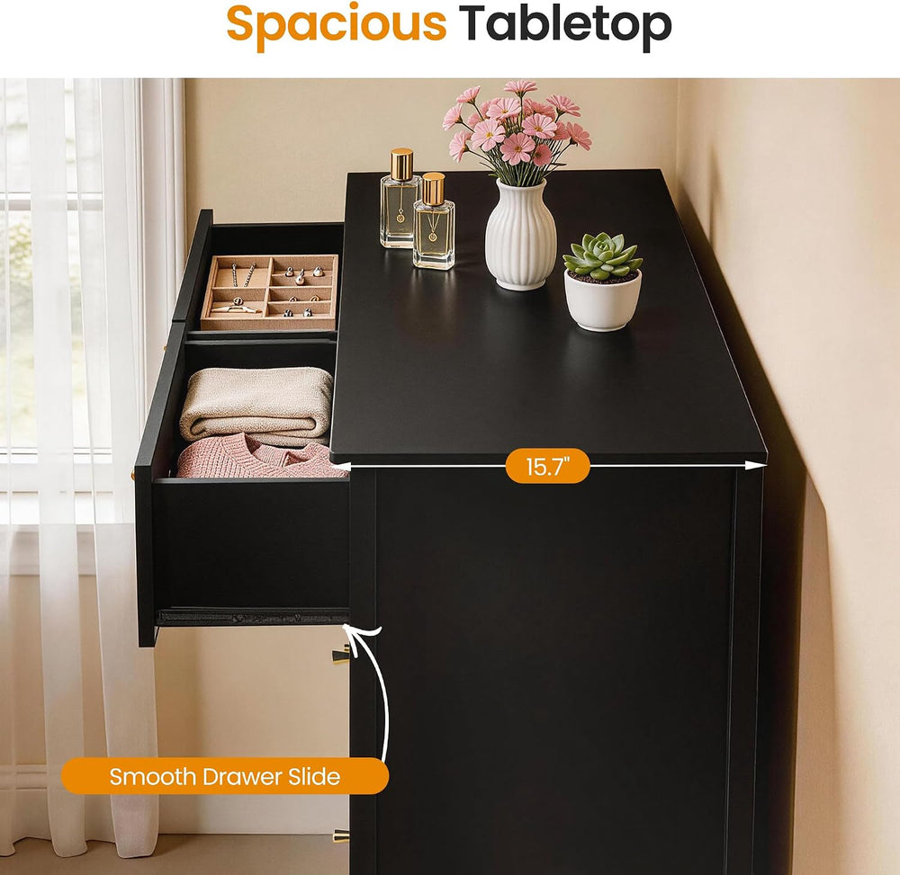 RoyalCraft Black 6 Drawer Dresser, Fluted Dresser for Bedroom