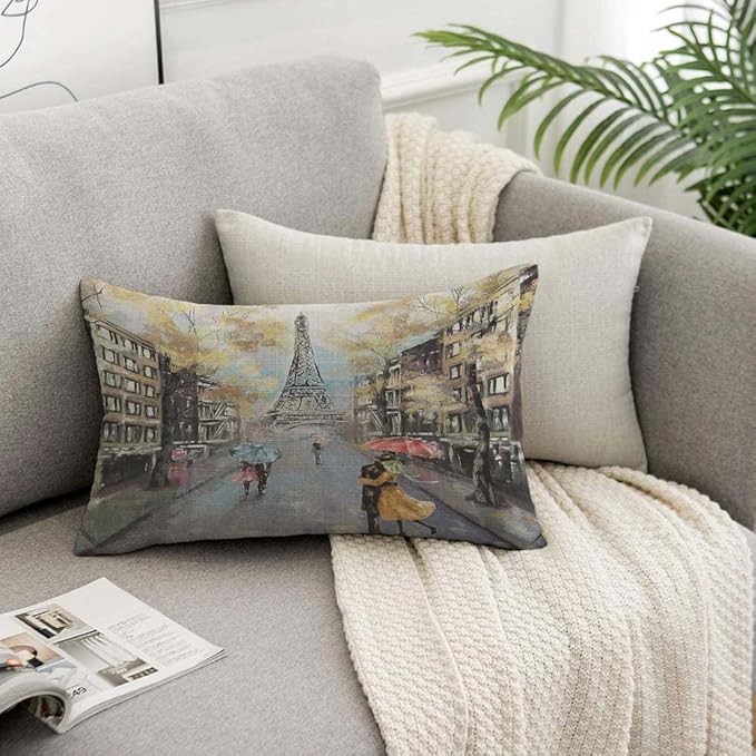 TKS MITLAN Paris Pillow Cover 12x20 inch Oil Painting Autumn Lovers Kiss on - Image 7