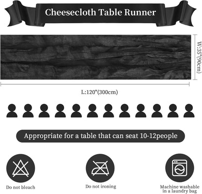 AGIRL 6 Pack Black Cheesecloth Table Runner 10FT Boho Gauze Halloween Decor