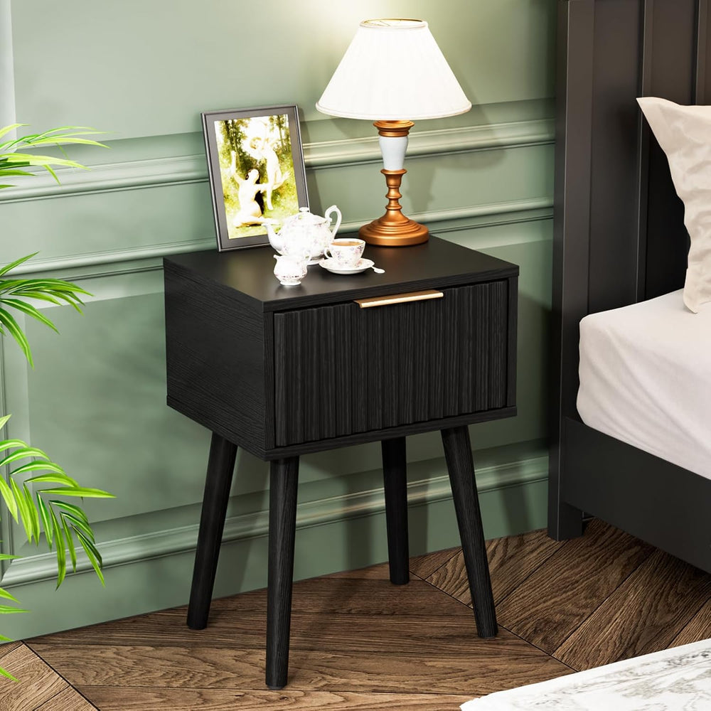 VINGLI Night Stand Set 2, Fluted Nightstands with Drawer, Mid Century Modern ...