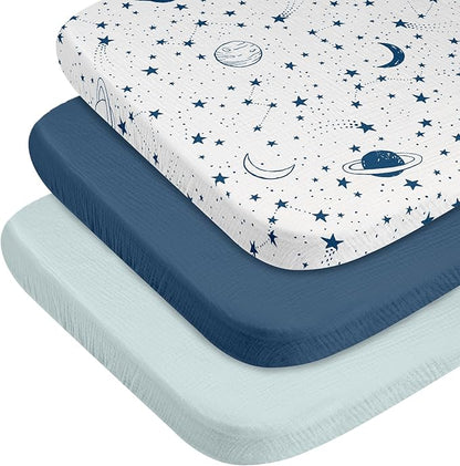 Gllquen Baby Muslin Mini Crib Sheets 3 Pack, Breathable Pack and Play Sheets - Image 9
