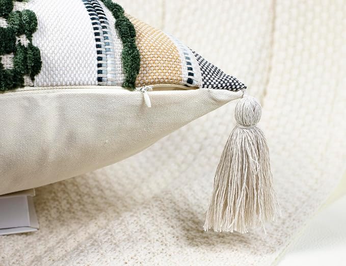 PANOD Boho Long Lumbar Throw Pillow Cover 16 x 36 Dark Green, Chenille Morocan - Image 5
