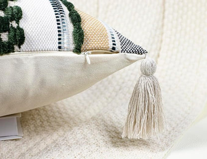 PANOD Chenille Farmhouse Throw Pillow Covers 18 x 18 Dark Green, Neutral Boucle - Image 4